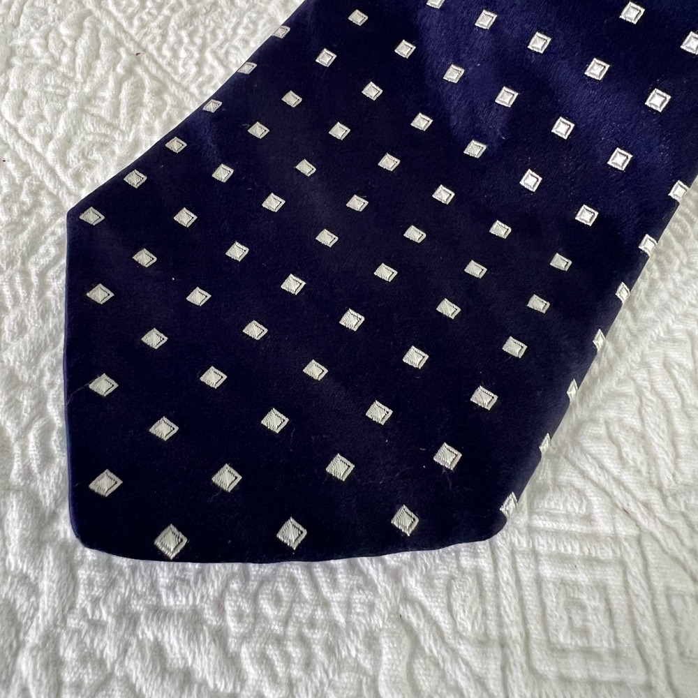 Tommy Hilfiger Silk Tie OS Mens Geometric Square Pin Dot Navy Blue Preppy USA